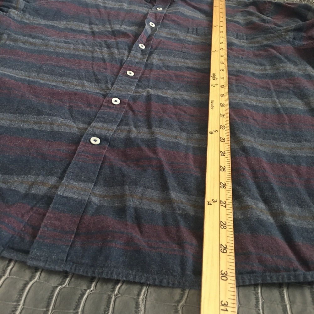 ROWM Flannel Shirt Mens 2XL Maroon Blue Stripe Flannel Long Sleeve Button Up - Picture 7 of 11